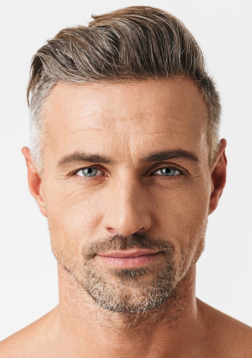 Closeup,Portrait,Of,Smiling,Half,Naked,Man,30s,Having,Bristle